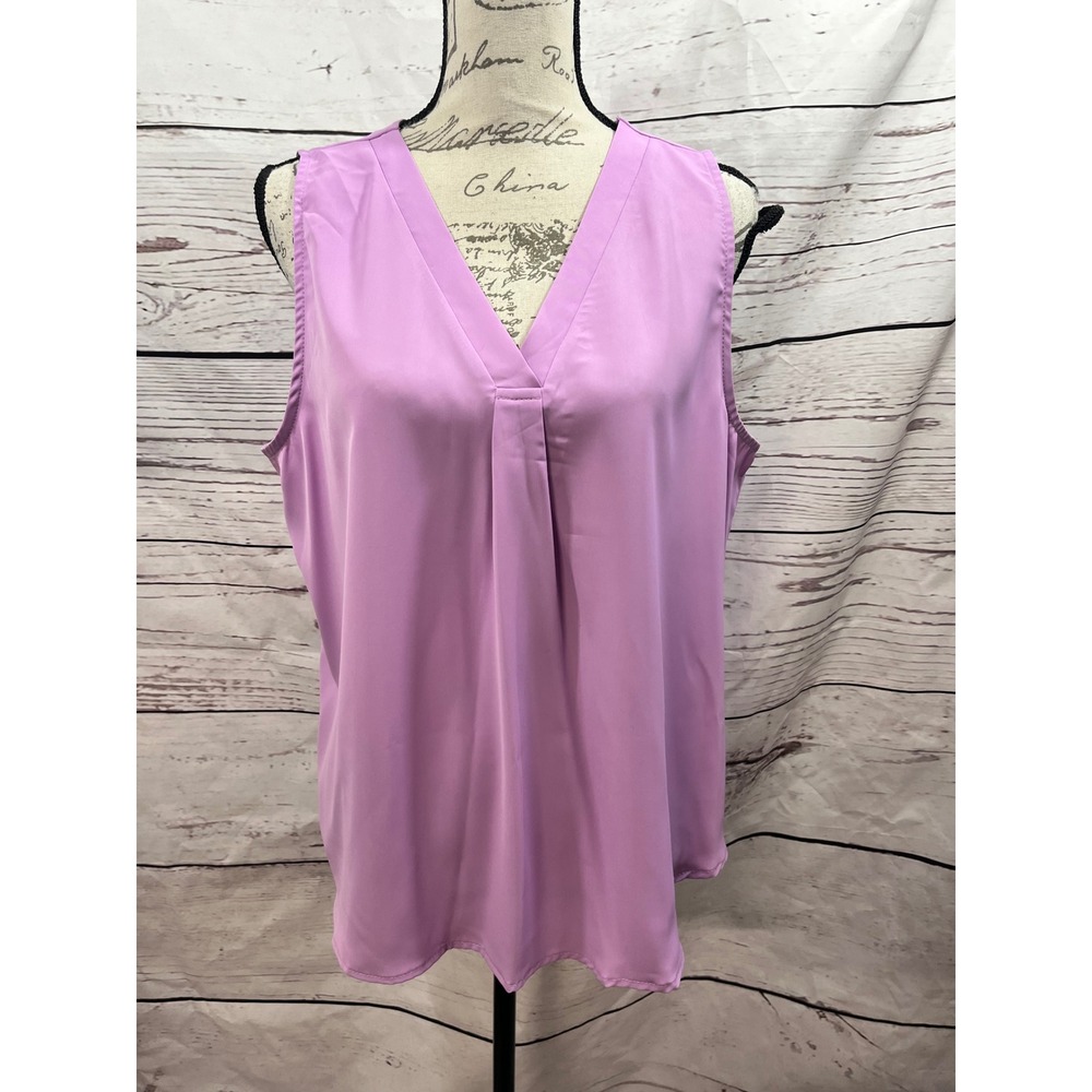 Milumia Womens Lilac Purple Sleeveless V-Neck Pleated Front Blouse Top Large NWT